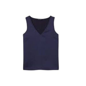 Club Monaco Satin Tank Top Blouse Shirt Womens Small Navy Blue V-Neck Sleeveless